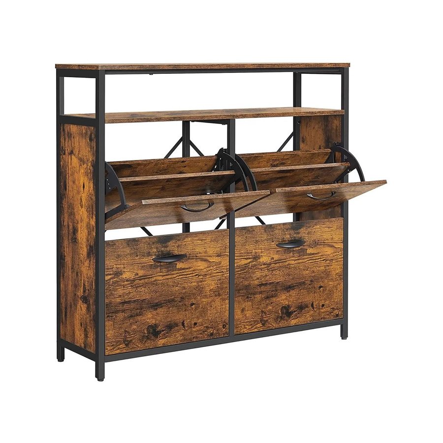 Vasagle Schuhschrank mit 4 Fächern in Braun-Schwarz, B/T/H: 95 x 30 x 98,3 cm - Bild 2