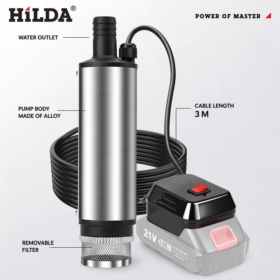 HILDA Tragbare DC-Tauchpumpe für Kraftstofftransfer in Silber, 30 l/min, für Makita-Akkus geeignet - Bild 3