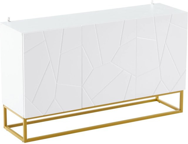 okwish Sideboard in Weiß mit 4 Fächern für Esszimmer und Wohnzimmer, B/T/H: 130 x 38 x 76 cm - Bild 1