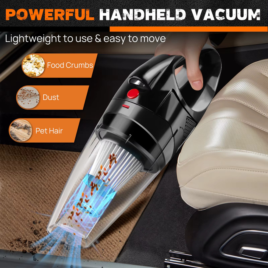 Kabelloser 3-in-1 Handstaubsauger in Schwarz mit 8000 Pa Saugkraft, LED-Licht und waschbarem Filter für Auto, Sofa und Teppich - Bild 3