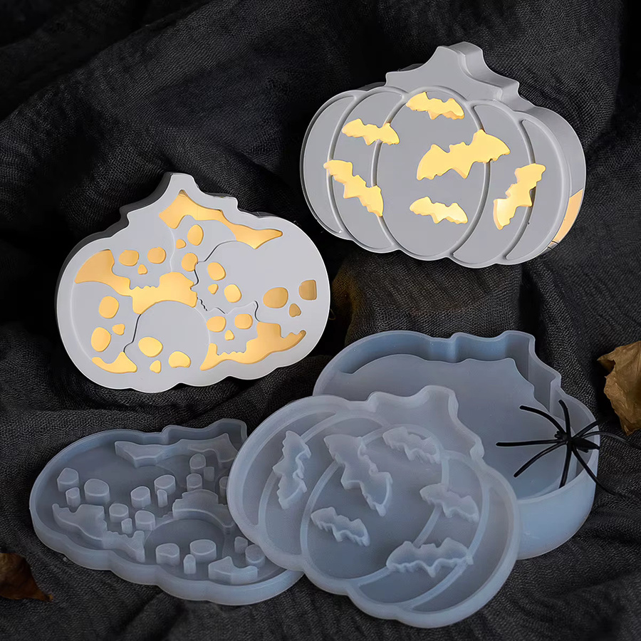 UDOCOOL 3D Hohl Kürbis Silikon Form für Halloween LED Lampe und Harz-Gips-Ornamente, Farbe: Weiß - Bild 4