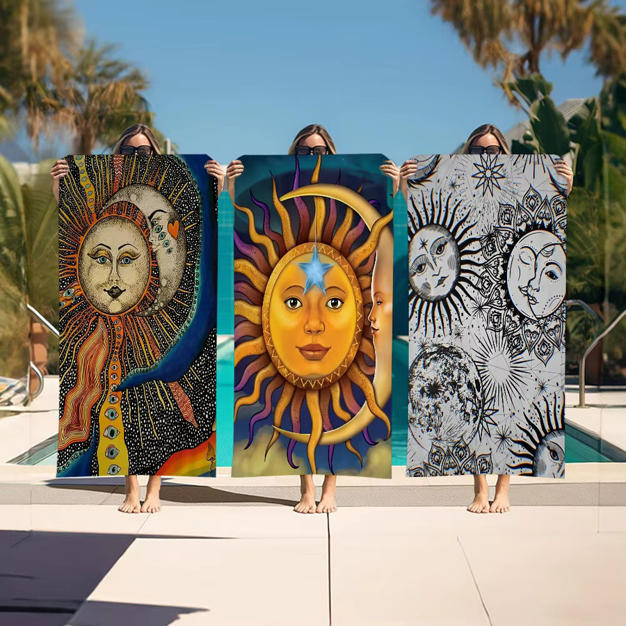 S-Sun Celestial Moon Boho Strandtuch aus Mikrofaser, schnelltrocknendes Sandfreies Handtuch in Multicolour - Bild 2