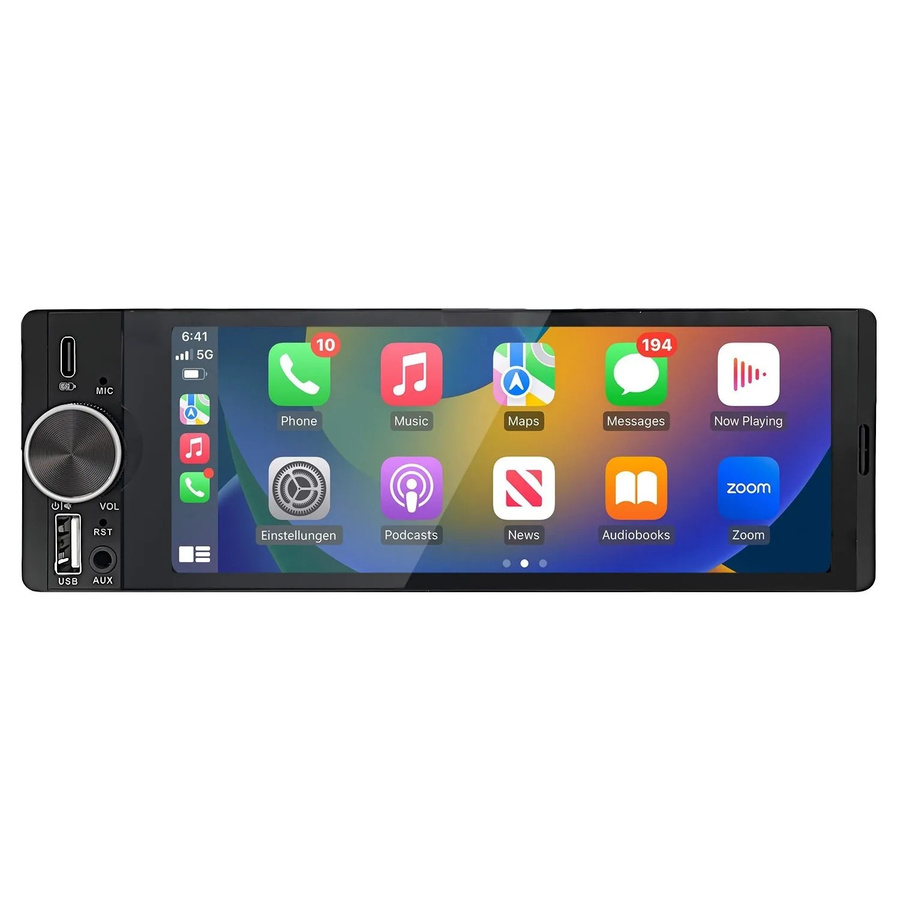 Junsun 1 DIN Car Radio mit 6,3 Zoll IPS Display, kabelloses Apple CarPlay und Android Auto, Bluetooth, FM/AM sowie Rückfahrkamera, Schwarz - Bild 2