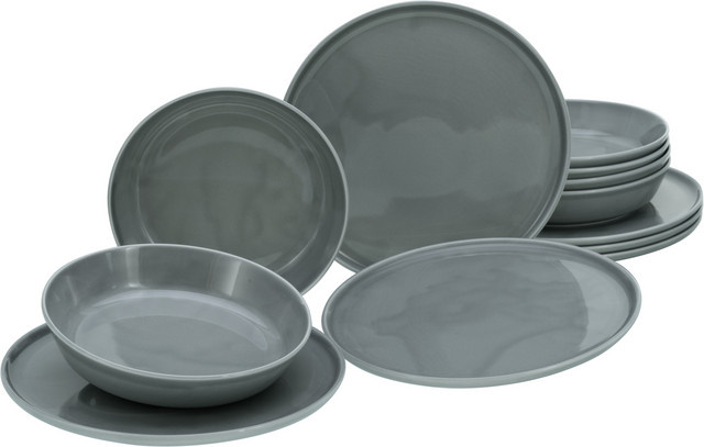 CreaTable Tafelservice Chef Collection 12-teilig aus Porzellan in Grau - Bild 1