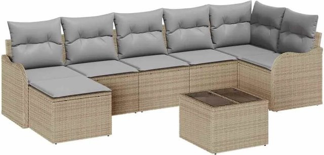 vidaXL Garten-Sofa-Set aus Poly Rattan in Beige mit 8-teiliger Polsterung und Kissen in L-Form - Bild 1