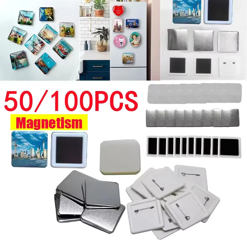 DIY Magnet Kühlschrank Abzeichen Set aus Metall, 50 x 50 mm, 100 Stück - Bild 1