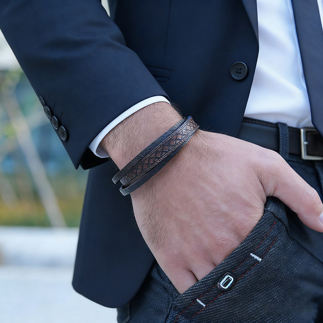 diffone Armband, PU-Leder, geflochten, Schwarz, Herren, Punk - Bild 1