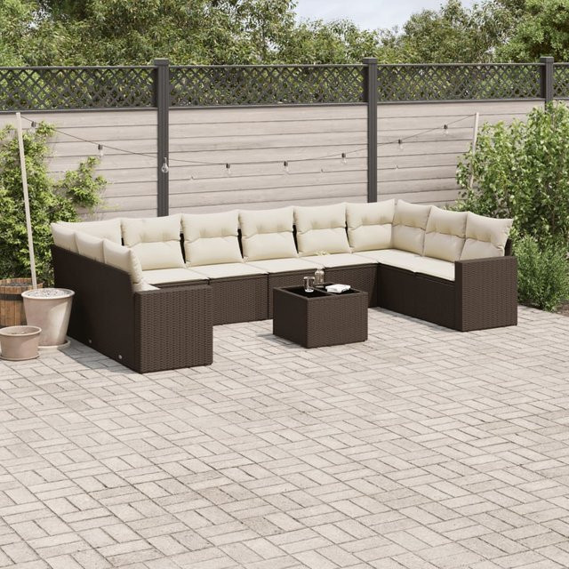 vidaXL 11-tlg. Garten-Sofagarnitur in L-Form aus Polyrattan mit Kissen, Braun - Bild 3
