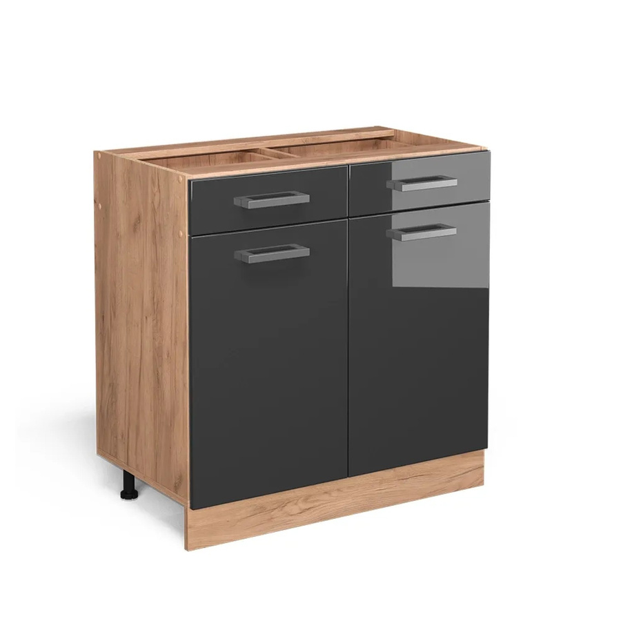 Vicco Küchenunterschrank R-Line Anthrazit Hochglanz und Goldkraft Eiche ohne Arbeitsplatte Breite: 80 cm - Bild 2