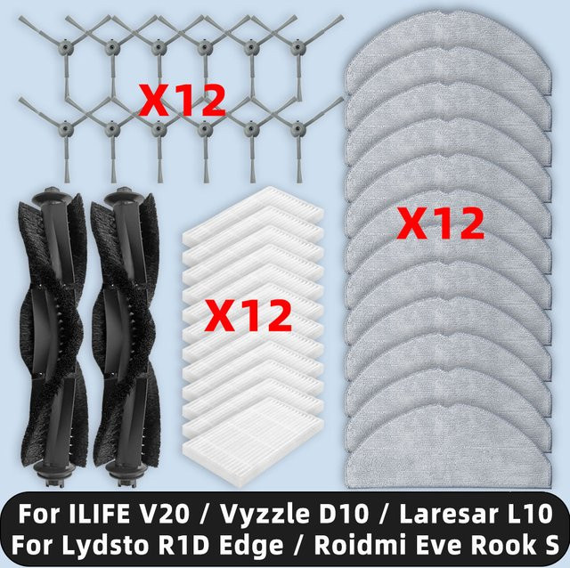 OSSIEAO Ersatzteil-Set für Saugroboter mit Hauptseitenbürste, HEPA-Filter und Mopptüchern kompatibel für ILIFE V20, Vyzzle D10, Laresar L10, Lydsto R1D Edge und Roidmi Eve Rook S - Bild 1