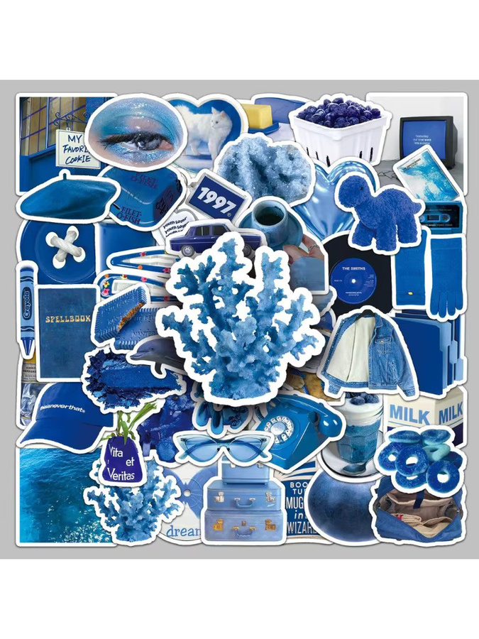 50 Stück blaue Tagebuch-Aufkleber im INS-Stil, ästhetische minimalistische Dekoration für Telefon, Laptop und Wasserflasche, wasserdicht, von AufnahmeYourLife Store - Bild 5