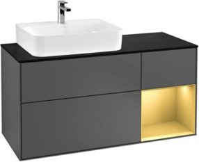 V&B Waschtischunterschrank Finion Wandmontage mit LED-Beleuchtung und Regalelement, Anthrazit Matt, Breite: 120 cm - Bild 1