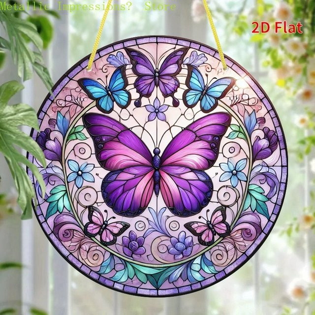 Potdemiel Rundes Hängeschild aus Acryl mit Schmetterlings-Motiv in Multicolour, Durchmesser: 20 cm - Bild 1