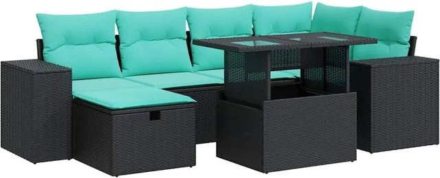 vidaXL 7-teilige Garten-Sofagarnitur aus Polyrattan und Akazie in Grau mit UV-beständigen Kissen - Bild 1