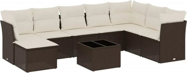 vidaXL 9-tlg Garten-Sofagarnitur in U-Form aus braunem Poly-Rattan mit wetterfesten Kissen und pulverbeschichtetem Stahlgestell - Bild 1