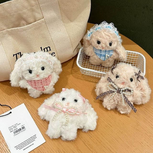 Cartoon Kaninchen Plüsch Puppe Schlüssel Kette, mit Bowknot - Bild 1