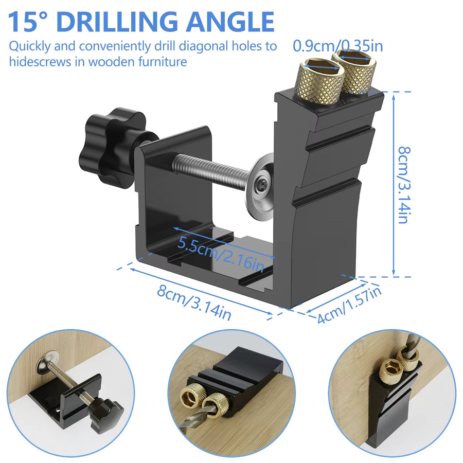 Toorise 47-teiliges Set Taschenloch-Bohrschablone aus Metall mit 15 Grad Winkel-Bohrer Guide und Lochlocator für die Holzbearbeitung in Blau - Bild 5