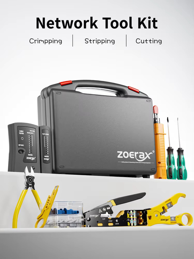 ZoeRax RJ45 Netzwerk Tool Kit mit Crimp Tool, Kabeltester, Punch Down Tool und Abisolierer für CAT6 und CAT5E Pass Through Kabel - Bild 5