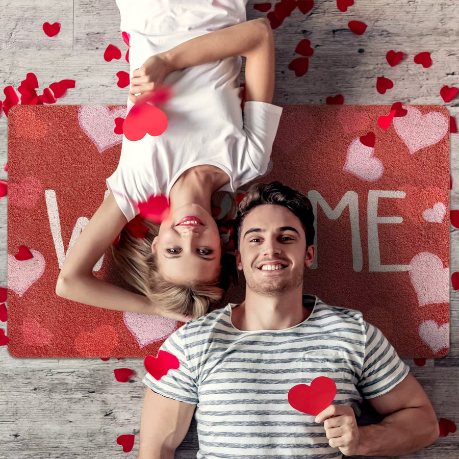 VIKAMA Valentinstag Fußmatte mit roten und rosa Herzen, wetterfest für den Innen- und Außenbereich, B/T: 60 x 40 cm - Bild 4