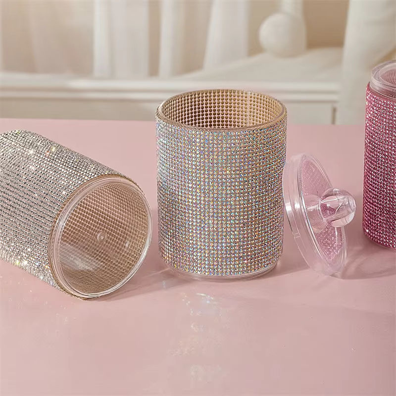 HMQ Beauty Diamant Kosmetik-Organizer Staubdichter Aufbewahrungsbehälter für Wattestäbchen und Schmuck in Gelb und Mehrfarbig - Bild 2