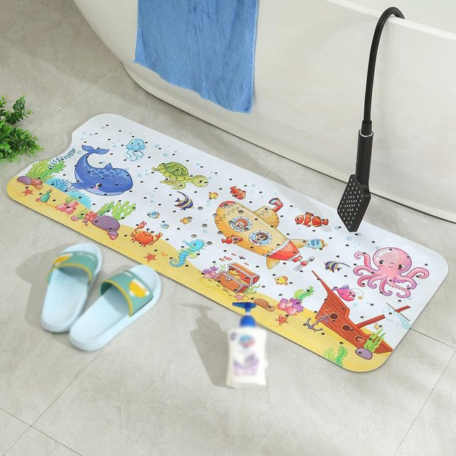 Rutschfeste Badewannenmatte für Kinder von TOMTOP JMS, extralange Baby-Badematte mit Cartoon-Design, bunt, B/T: 101,6 x 40,6 cm - Bild 1