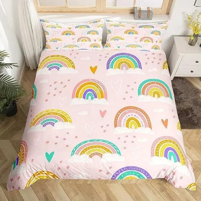 Super Six Regenbogen Doppelbettbezug Set mit Kissenbezügen in Rosa, Gelb und Multicolour, B/H: 180 x 210 cm - Bild 1