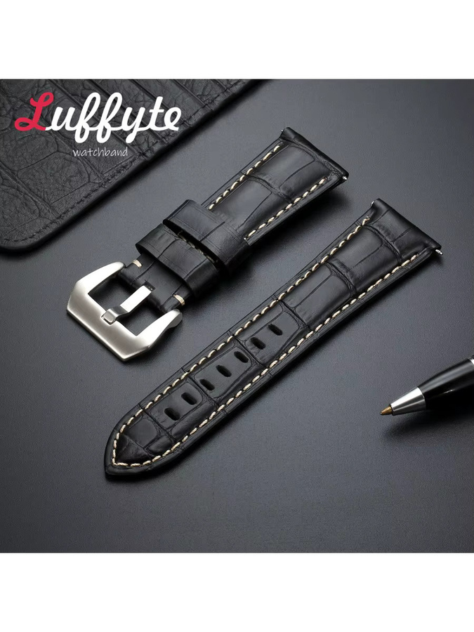 luffyte Uhrenarmband Leder, Bambusmuster, Herren, Schwarz - Bild 2