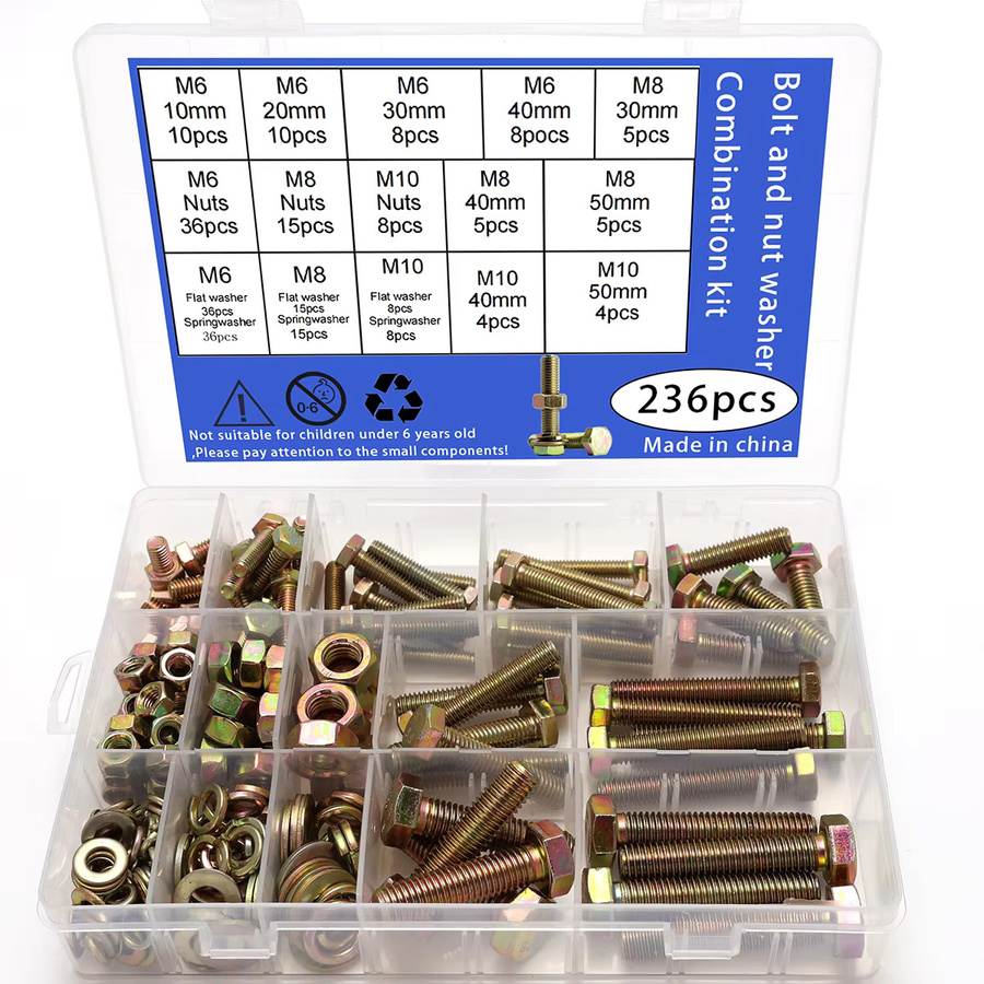 236-teiliges Set aus farbig beschichteten verzinkten Sechskantschrauben, Muttern und Unterlegscheiben in den metrischen Größen M6, M8 und M10 aus Stahl - Bild 2