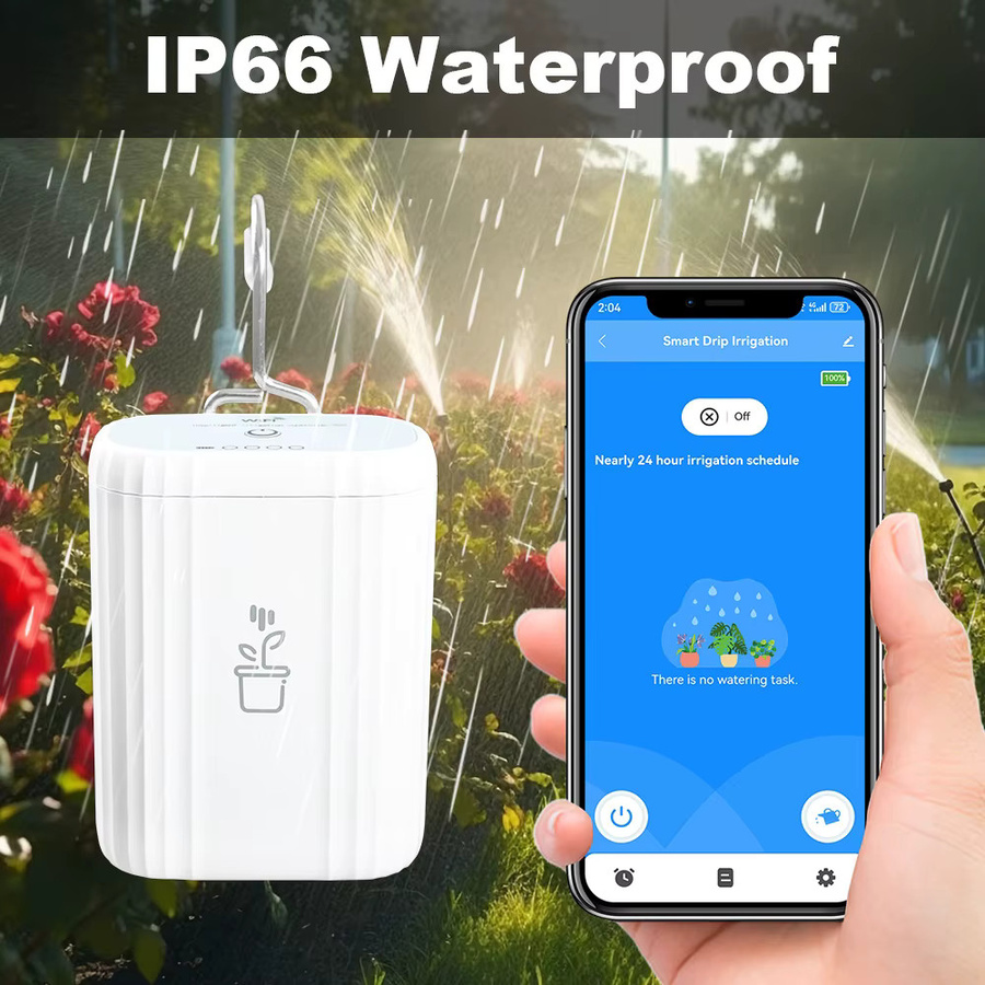 Manhot WLAN Smart Gartenbewässerungssteuerung mit 18650mAh Akku, Zeitgesteuerter Automatischer Bewässerungsplanung, Kompatibel mit Tuya, Weiß - Bild 5