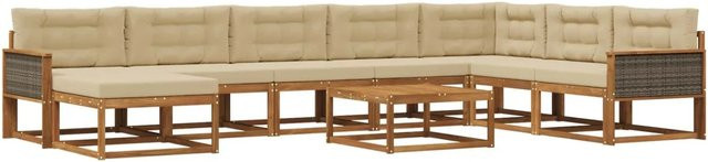 vidaXL Outdoor-Sofagarnitur L-Form aus Akazienholz mit 9 Kissen in Natur und Beige - Bild 1
