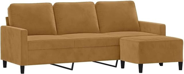 vidaXL 3-Sitzer-Sofa mit Hocker in Braun aus Samt mit modernem Design, B/T/H: 198 x 80 x 77 cm - Bild 1