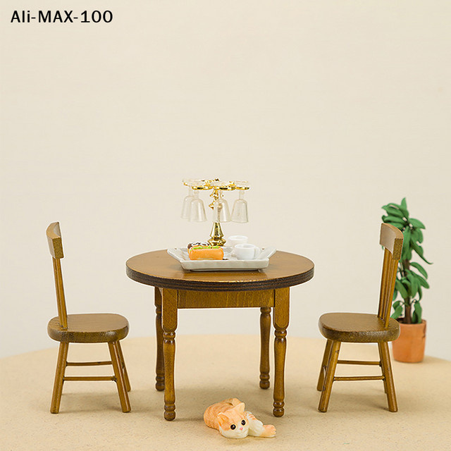 AyS Puppenhaus-Dekoration, Mini-Rundtisch- und Stuhl-Set, Möbel-Szenenmodell, Holz - Bild 1