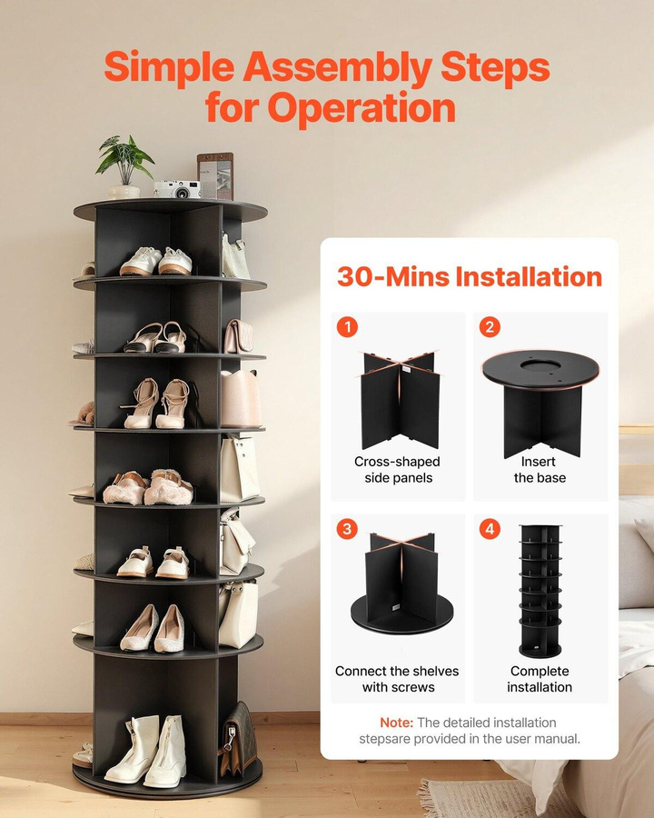 Buying Solutions MB 7-stufiger rotierender Schuhregal-Turm in Schwarz mit 360 Grad Drehung und minimalistischem Design - Bild 5