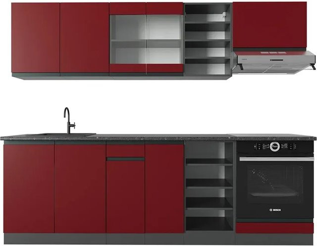 Vicco R-Line Küchenzeile modern in Rot und Anthrazit, Breite: 240 cm - Bild 1