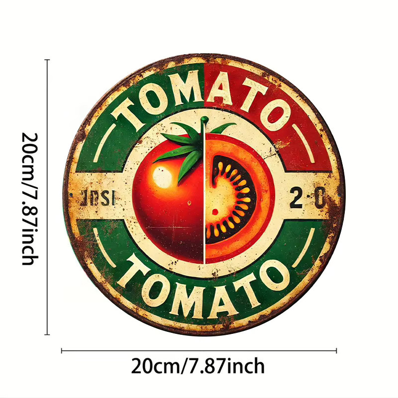 Potdemiel Vintage Tomaten Wandkunst aus Metall, runde Wanddekoration mit floralem Design, Mehrfarbig, Durchmesser: 19,8 cm - Bild 2