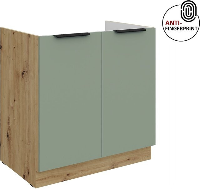 Küchen Spülenschrank ARIA in Aquamarin matt mit Anti-Fingerprint-Beschichtung, Breite: 80 cm - Bild 1