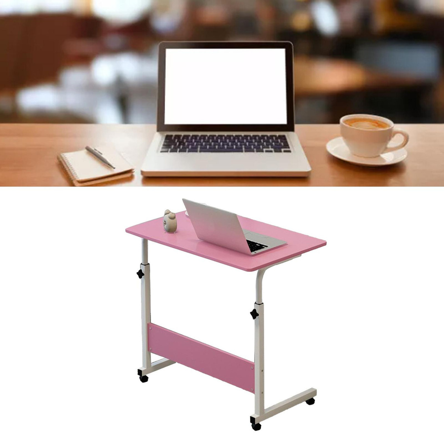 Aimo Anhebbarer Nachttisch in C-Form mit Metallrahmen, Mobiler Laptop-Schreibtisch für Sofa und Bett, Pink, B/T: 60 x 40 cm - Bild 3