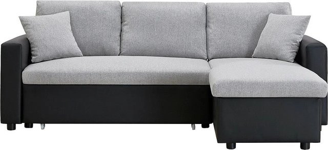 Vente-unique Schlafsofa Gazur in L-Form mit Schlaffunktion, Schwarz und Hellgrau, 223 cm - Bild 1
