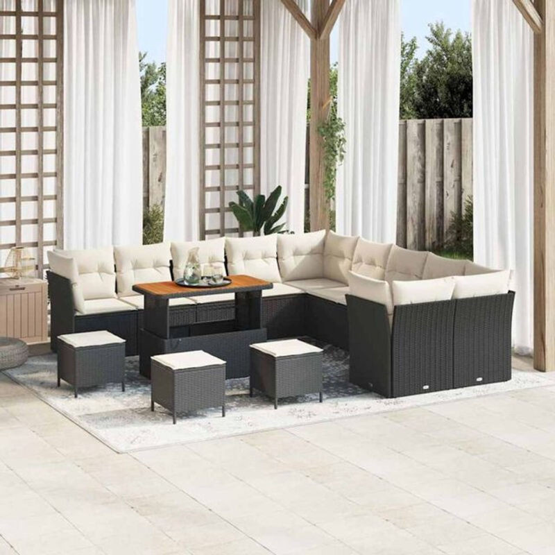 Vidaxl Garten-Sofa-Set aus 14 Teilen aus Polyrattan und Stahl in Schwarz und Creme, B/T/H: 110 x 55 x 71 cm - Bild 1