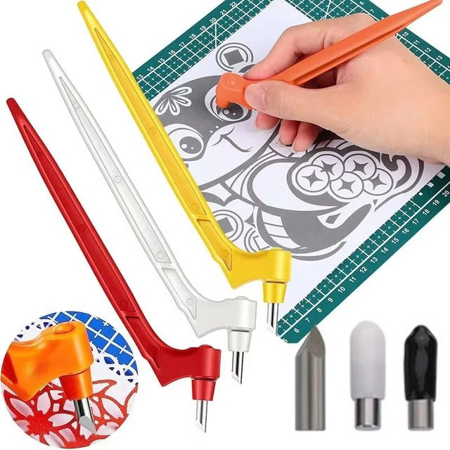 DIY-Bastelschneidewerkzeug mit 360-Grad-Stahl-Rotationsklinge und Sicherheitsschneidefunktion in Orange - Bild 1