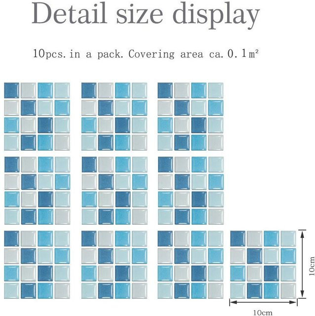 Selbstklebende Mosaikfliesen-Aufkleber in Boho Berry Blau mit geometrischem Glasziegel-Design für Küche und Badezimmer, 10 oder 30 Stück Set - Bild 1