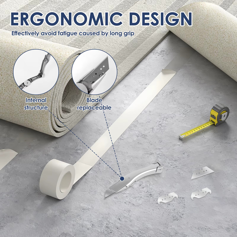 Multifunktionales Teppichmesser aus Aluminiumlegierung in Silber mit Ersatzklinge und ergonomischem Griff - Bild 2