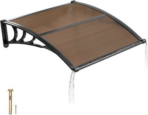 VEVOR Pultbogenvordach für die Haustür mit Entwässerung und ABS-Halterung aus Polycarbonat, Braun, B: 96,5 cm x H: 101,7 cm - Bild 1