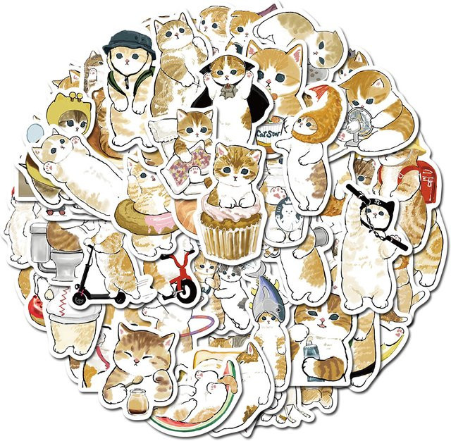 64 Stück Mofusand Aufkleber mit niedlichen gelben Katzen als wasserfeste Graffiti-Sticker für Gepäck, Stifte und Notizbücher in Multicolour - Bild 1