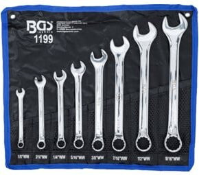 BGS Maul-Ringschlüssel-Satz Withworth Zollgrößen SW 1/8 bis 9/16 Zoll, 8-teilig, Chrom-Vanadium, Silber - Bild 1
