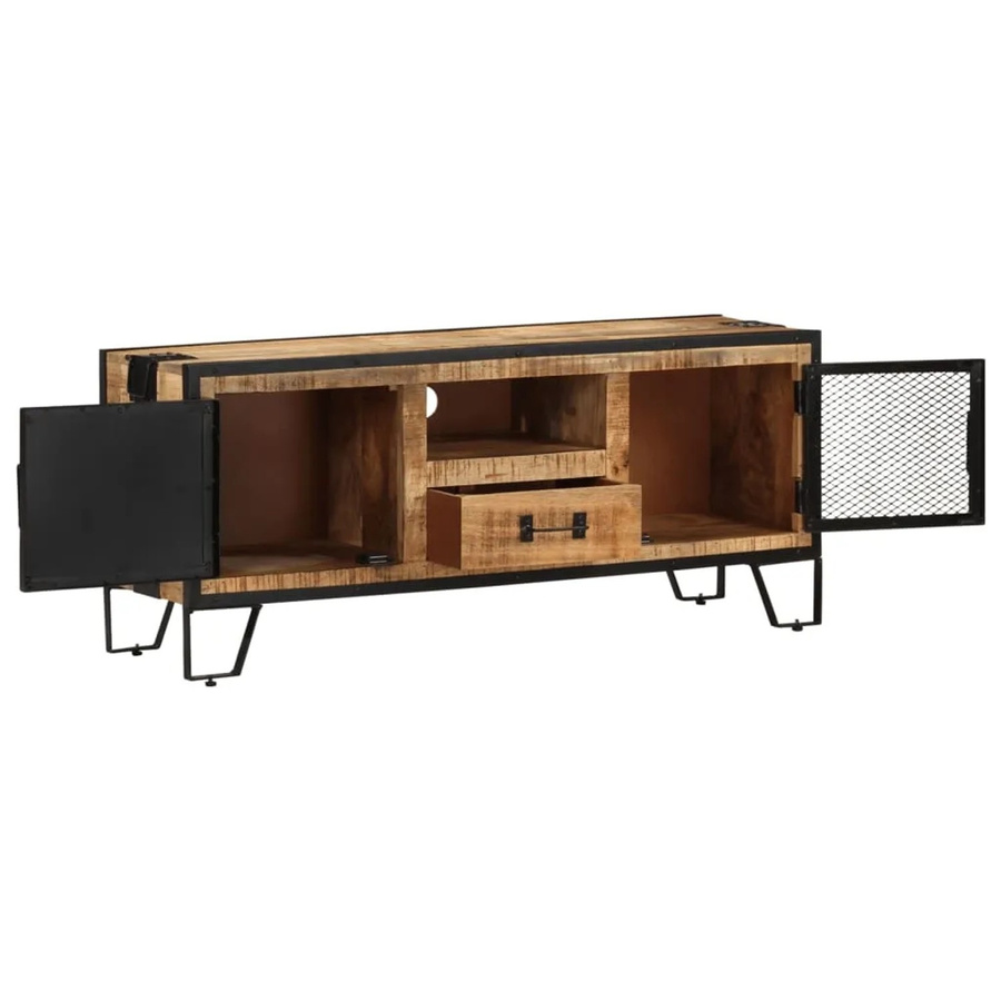 vidaXL TV-Schrank aus Mangoholz und Eisen im industriellen Stil, Braun, B/T/H: 110 x 31 x 46 cm - Bild 2