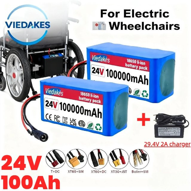 Viedakes 24V Lithium-Batteriepack 7S3P 100000mAh für Rollstühle, Blau - Bild 1