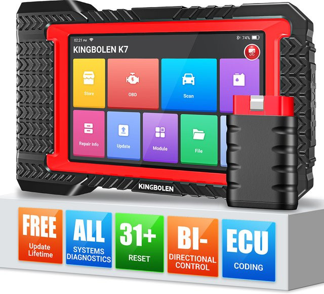 KINGBOLEN K7 OBD2 Scanner in Schwarz: Vollsystem-Diagnosegerät mit 31 Rücksetzfunktionen, ECU-Codierung, bidirektionaler Scan-Funktion und CANFD FCA Unterstützung - Bild 1