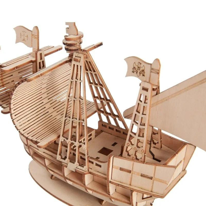 Fashnics 3D Holzpuzzle Segelschiff in Braun als maritimes Modell zum Selberbauen und zur Dekoration - Bild 4