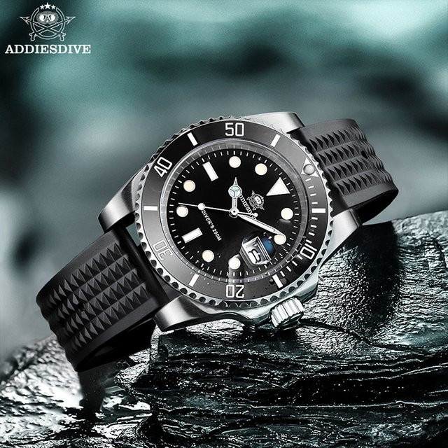 ADDIESDIVE Taucheruhr, Quarz, Edelstahl, Kautschuk, Schwarz, Herren - Bild 1